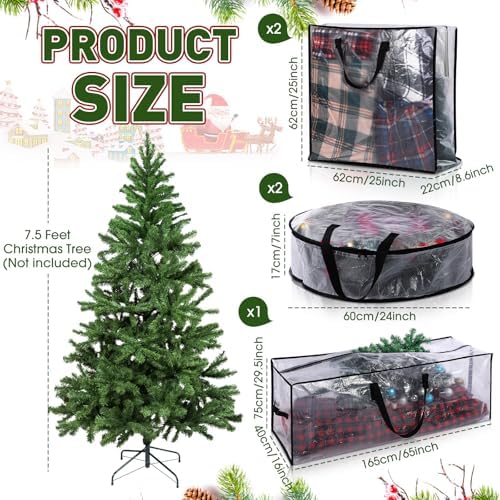 Simgoing 5 Pack Christmas Storage Bags, 9 Ft Christmas Tree Large Bag, 24" Wreath Containers and 25" Garland Packing Tote Moving Bags with Handle Zipper for Artificial Xmas Tree Wreath Garland - Image 2