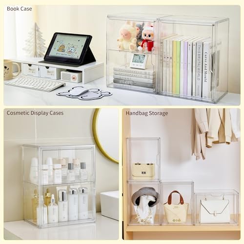 LXLXXL 2 Tier Stackable Shelf Acrylic Display Case with Magnetic Lid 4-Pack - Image 5