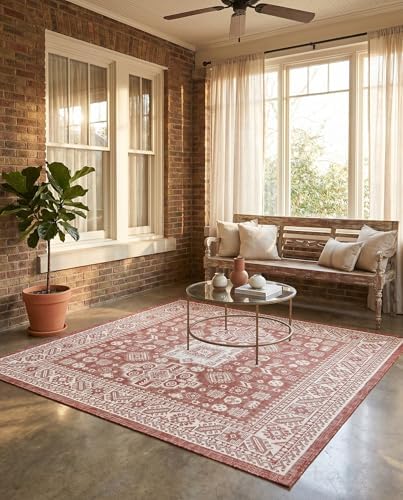 Rugs.com - Outdoor Aztec Rug – 6 Ft Square Rust Red Indoor/Outdoor Rug – Perfect for Patios, Decks, and Porches - Image 5