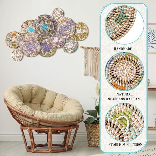 Tatuo 11 Pcs Boho Wall Basket Decor Woven Wall Hanging Art, Multicolour - Image 4