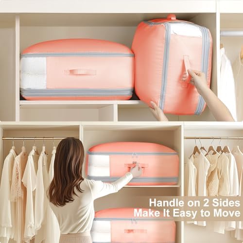 Comforter Storage Bag - Large Capacity Blanket Storage Bags 3-Layer Ultra Space Saving Self Compression Organizer, Washable Compression Bags for Storage Comforter Blanket, 6-Pack, Pink - Image 5