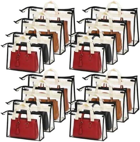 16 Pack Clear Dust Bags for Handbags, 4 Sizes Purse Dust Bags for Storage with Zipper and Handle, Purse Storage Bags for Handbag Storage, Closet Organization by ZUQIAN