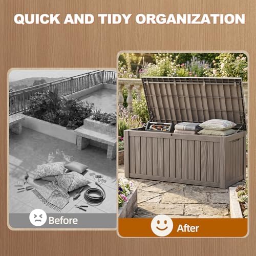 EFU Outdoor Storage Box 230 Gallon Deck Box, Waterproof Resin, Grey - Image 3