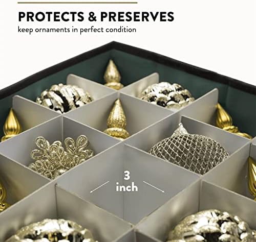 ZOBER Christmas Ornament Storage Box - Stores 64 Ornaments - Non-Woven, Tear- Proof Christmas Ornament Storage Containers - 3 Inch Cube Compartments - Green (Pack of 2) - Image 5