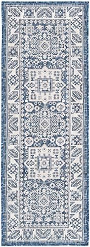 Rugs.com Outdoor Aztec Collection Rug – 6 Ft Runner Blue Flatweave Rug Perfect for Hallways, Entryways - Image 3