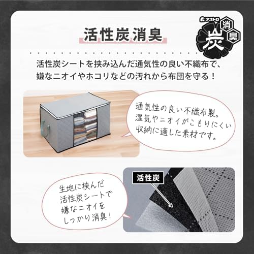 Astro Large Capacity Clothes Storage Bags, 2 Pack Foldable Closet Organizers with Handles, Activated Carbon, Breathable Material, Zipper, Clear Window for Blanket Comforter Clothing Bedding, Grey, 90L - Image 6
