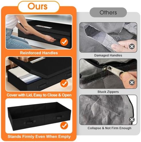 StoreHappily Under Bed Storage Containers with Lids, 3 Pack Foldable Black - Image 3
