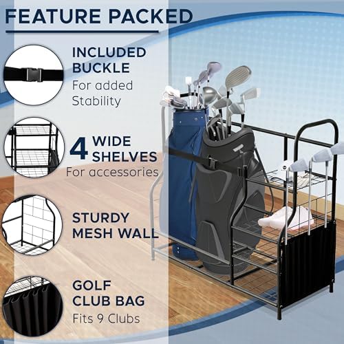 Morvat Golf Storage Bag Organizer, Fits Two Golf Bags, Metal Durable Rack Stand for Golfing Equipment, Golf Balls & Accessories, for Home, Garage, Basement, Shed (Style 2) - Image 2