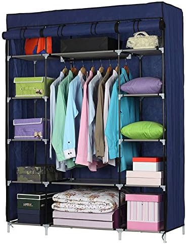 Knocbel Closet Organzier Portable Closets Freestanding Clothes Garment Rack Dustproof & Waterproof Fabric Cover with Storage Shelves & Hanging Rod 52.4" W x 18.1" D x 67" H Navy by Knocbel
