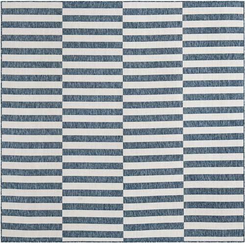 Unique Loom Outdoor Striped Collection Area Rug - Striped (7' 10" Square Blue/Ivory) - Image 2