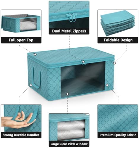 Sorbus Medium Clothes Storage Bags - Foldable Blanket Storage Bins for Organizing Bedroom, Closet, Clothing, Comforter, Organization with Clear Window, Lids and Carry Handles - Set of 8 - Image 6