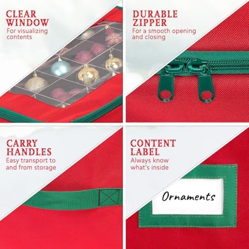 HOLDN’ STORAGE Christmas Ornament Storage Box with Dividers - Fits 72-3” Ornaments, 3 Removable Trays, Durable & Space-Saving, Clear Top Lid, Convenient Storage Designed, Red - Image 5