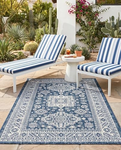 Rugs.com - Outdoor Aztec Rug – 4' 1 x 6' 1 Blue Indoor/Outdoor Rug – Washable Flatweave for Patios, Decks, and Porches - Image 7