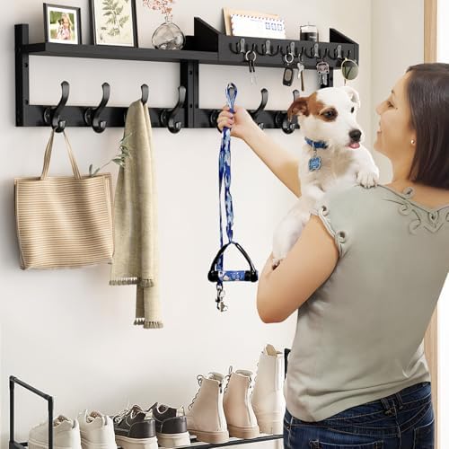 Evermagin 35" Coat Rack Wall Mount with Shelf & 13 Hooks, Entryway, Black - Image 4