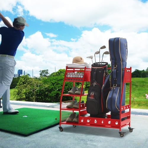 Lauren&Harold Golf Bag Organizer Garage Storage, Golf Storage Rack Stand Fits 2 Golf Bags, Golf Clubs and Other Golfing Equipment Accessories, Golf Organizer for Garage, Club, Shed, Basement - Image 4