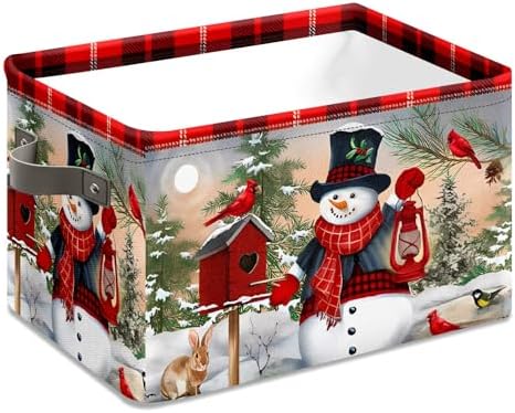 Stybn Christmas Snowman Foldable Baskets Storage Bins with Handles, Christmas Decorative Fabric Storage Basket Shelf baskets 2 2piece - Image 3