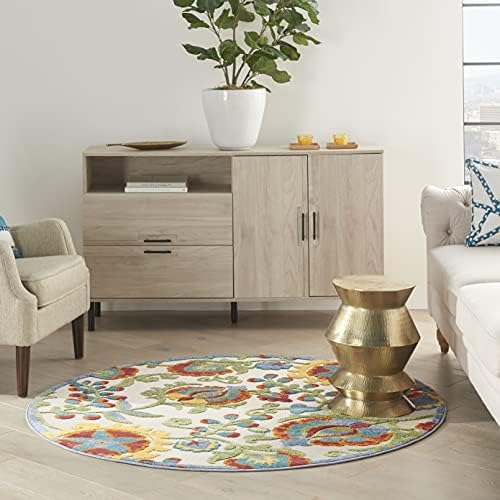Nourison Home Aloha Ivory Multicolor 4' x Round Area Rug - Easy Clean, Non Shedding, Bed Room, Living Room, Dining Room, Kitchen (4' x Round) - Image 5