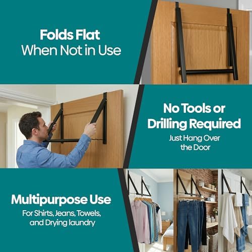 HOLDN’ STORAGE Over The Door Hanger Rack Foldable, Black - Image 7