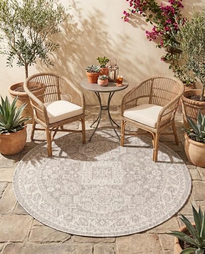 Rugs.com - Outdoor Aztec Rug – 4 Ft Round Light Gray Indoor/Outdoor Rug – Weather Resistant for Patios, Decks, and Porches - Image 7