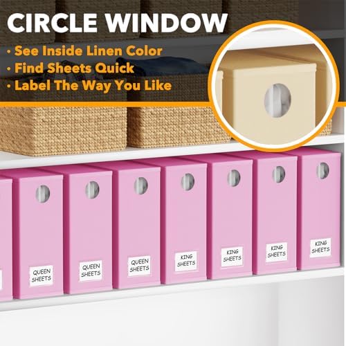 SpaceAid 8 Pack Bed Sheet Organizers and Storage, Foldable Organizer for Linen Closet, Set Folder Keeper with Window XL (Queen & King Size) Bedding Container (Pink, 8 Pack) - Image 4