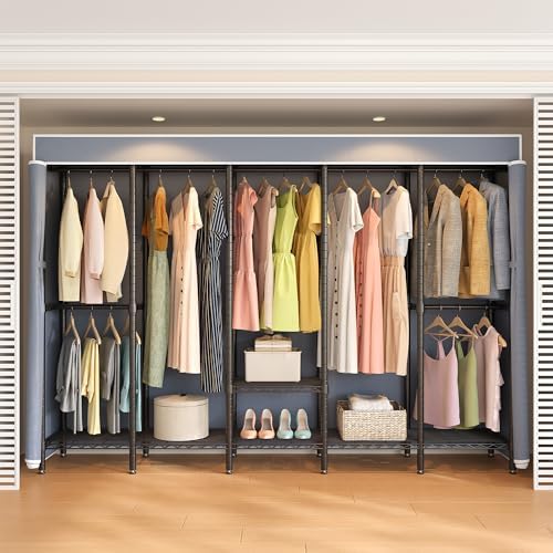 Higeego Heavy Duty Clothes Rack, H5C Large Clothing Rack with Grey Cover - Image 4