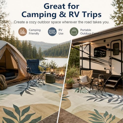 UKISS Washable Outdoor Rug Carpet，Non Slip Portable Outdoor Patio Rugs，5' x 8' Indoor Out Door Mats，Large Leaf Outdoor Area Rugs Mats for Patio，Picnic,RV,Backyard, Deck, Balcony, Porch, Beach - Image 5