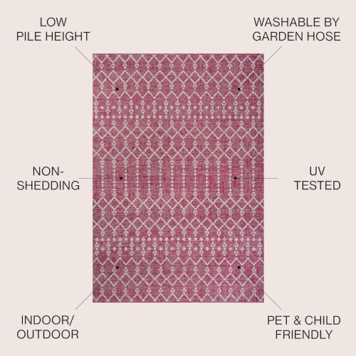 Eyely Moroccan Woven Area Rug 5X8 Fuchsia/Light Gray, Indoor Outdoor Rug - Image 4