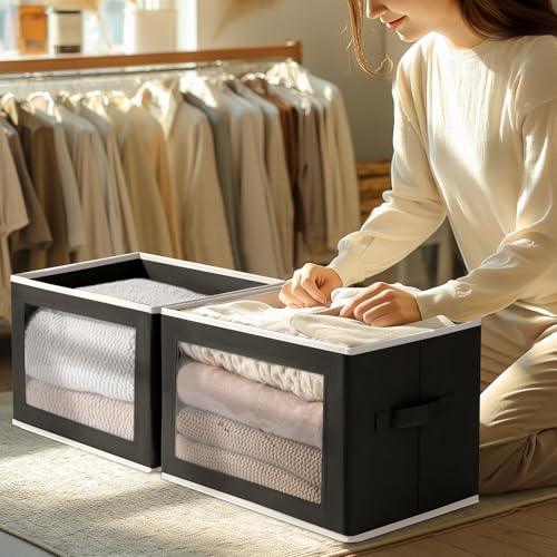 Homsorout Large Storage Baskets with Lids - Stackable Cube Bins for Closet, 6 Pack Black Windows Organizer Bins, Home Organizers and Storage for Clothes, CD, Towels - Image 3