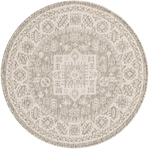 Rugs.com - Outdoor Aztec Rug – 3 Ft Round Light Gray Indoor/Outdoor Rug – Weather-Resistant and Easy-Clean Accent for Patios, Decks, and Porches - Image 3