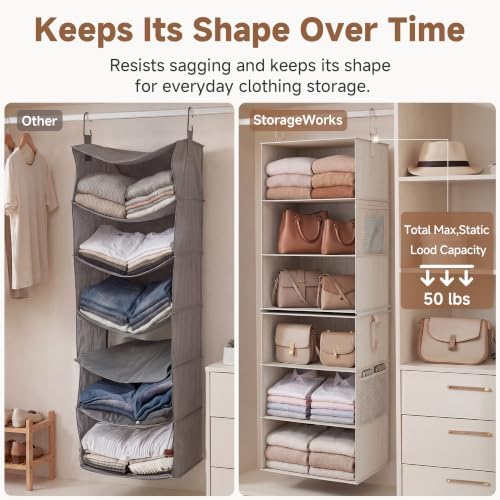 StorageWorks Hanging Closet Organizer, 6-Shelf with 2-in-1 Design, Ivory - Image 5