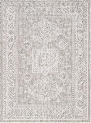 Rugs.com - Outdoor Aztec Rug – 5' 3 x 7' 1 Light Gray Indoor/Outdoor Rug – Washable, Stain-Resistant for Patios, Decks, and Porches - Image 3