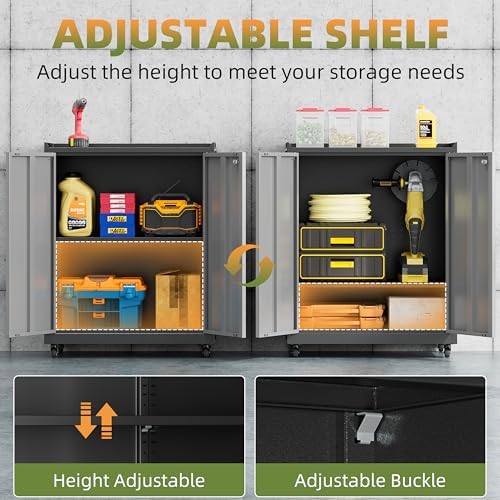 34''H Garage Storage Cabinet with Wheels, Meatl Storage Cabinet with Lock - Image 5