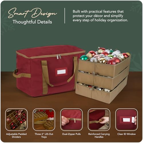 Covermates Adjustable Ornament Storage Bag, 19.25" W x 13" D x 12.5" H, Red - Image 4
