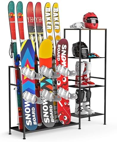 Freestanding Snowboard Rack, 4 Pair Ski, 3 Pack Snowboard, Boot, Pole, Goggles, Snowboard Gear, Ski Rack for Garage by Unknown