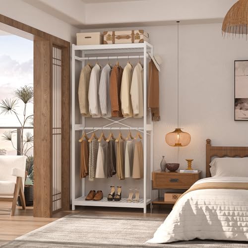 Homykic Bamboo Clothing Rack with Shelves, 33.5” Wide Clothes Rack, 78.8” H - Image 3