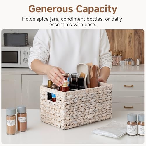 StorageWorks Wicker Storage Baskets for Shelves,White Wicker Baskets,2-Pack - Image 4