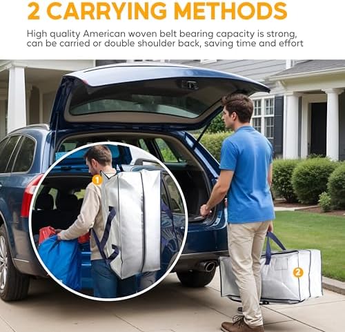 HealSmart 8 Pack Extra Large Moving Bags with Zippers & Carrying Handles, Heavy-Duty Storage Tote Moving Boxes for Dorm Room Essentials Storage Bags, Clear - Image 4