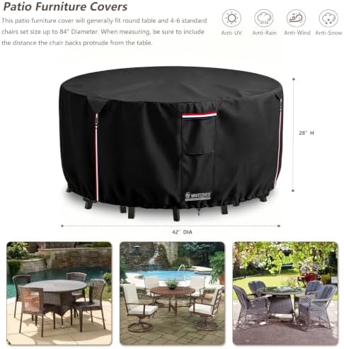 42 Inch Round Patio Table Cover, 600D Heavy Duty Waterproof Outdoor Furniture Cover — Fits Round Patio Table for Patio Furniture 42"Dia x 28"H, All Weather Protection, Black - Image 3