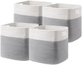 UBBCARE Set of 4 Storage Basket-13 X 13 X 13 in, Cotton Rope Basket for Shelves, Toys, Book, Cube Storage Bins with Handles, Woven Storage Basket for Organizing, White/Grey by UBBCARE