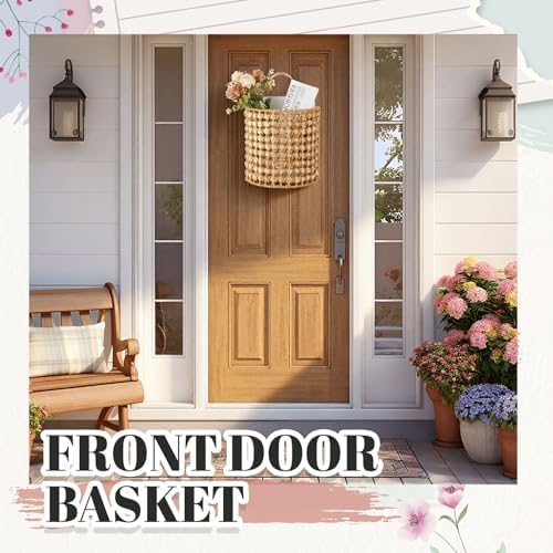 Chunful 2 Pcs Water Hyacinth Hanging Wicker Basket, Natural Wicker Decorative Baskets, Handmade Woven Storage Organizer for House Garden Wedding Wall Decorations, Large & Small Size(Classic Plaid) - Image 4