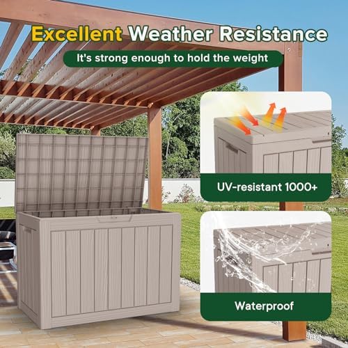 Vixzen 45 Gallon Outdoor Deck Box, Lockable Outdoor Storage Box for Patio Cushions Storage Furniture,Garden Tools, Pool Supplies, Weatherproof and UV Resistant (Grey, 45 Gallon) - Image 6