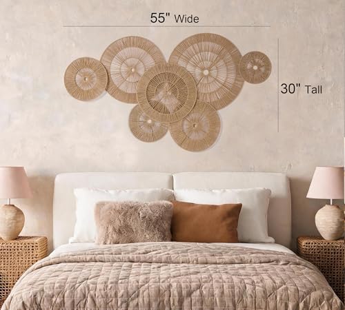 Mokof 7 Pack Handwoven Boho Baskets Wall Decor | Brown | 7"- 20" Diameter - Image 3