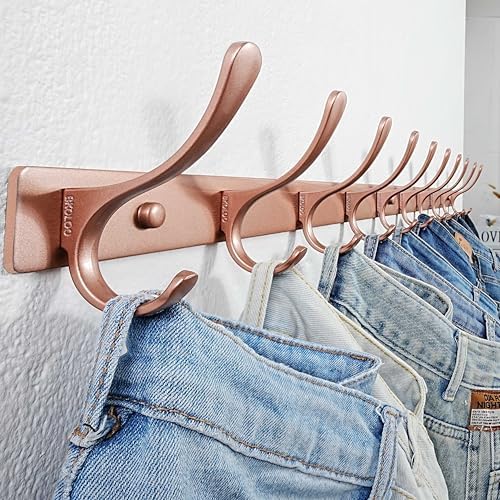 SKOLOO Coat Rack Wall Mounted - 10 Hooks, Heavy Duty, Stainless Steel, Metal Wall Hanger, Sturdy Coat Hooks for Hanging Coats, Jacket, Clothes, Hat, Matte Rose Gold - Image 2