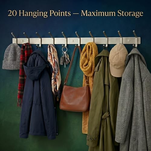 Coat Rack Wall Mount – Brushed Nickel 30 Inch Stainless Steel Hook Rail with 10 Heavy Duty Double Coat Hooks – Wall Mounted Coat Hanger for Entryway, Bathroom, Bedroom, Towel, Hat Organizer - 2 Pack - Image 5