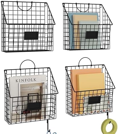4 Packs Hanging Wall File Organizer with Hooks, Magazine Rack ,Mail Basket by Yuzehuaza
