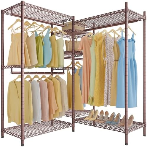 VIPEK L6 L Shaped Clothes Rack for Corner, Heavy Duty Clothing Rack 5-Tier Wire Garment Rack Freestanding Closet with 7 Adjustable Shelves & 4 Hanging Rods, Max Load 850LBS, Bronze by VIPEK