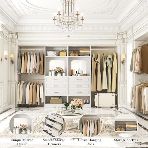 Unikito 6-14FT Wood Closet System with 6 Drawers and Mirror, White - Image 2