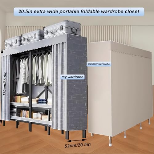 49.2in Heavy Duty Portable Wardrobe Closet with Cover 1200lbs (grey, 125cm) - Image 3