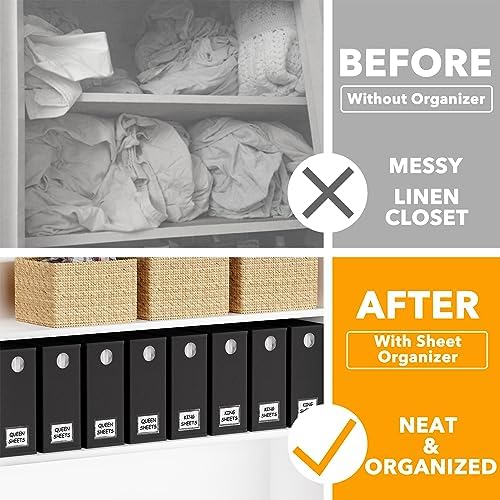 SpaceAid 10 Pack Bed Sheet Organizers and Storage, Foldable Sheet Organizer for Linen Closet, Sheets Set Folder Keeper with Window XL (Queen & King Size) Organizing Bedding Container, Black - Image 2