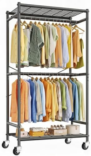 Raybee Clothes Rack, Rolling Portable Closet with Wheels, Double Rod 308LBS by Raybee